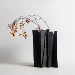 现代极简创意几何陶瓷素黑花瓶摆件插花器样板房间民宿酒店客厅装饰品(不含花艺）
